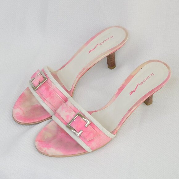 Vintage Y2K Pink Heeled Mules Buckle Sz 7.5 - Picture 1 of 9